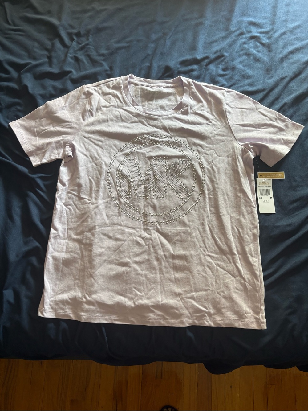 Michael Kors Light Pink Studded MK Logo Short Sleeve Tee
